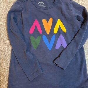Primary Kids Navy Long Sleeve Shirt with Colorful Hearts